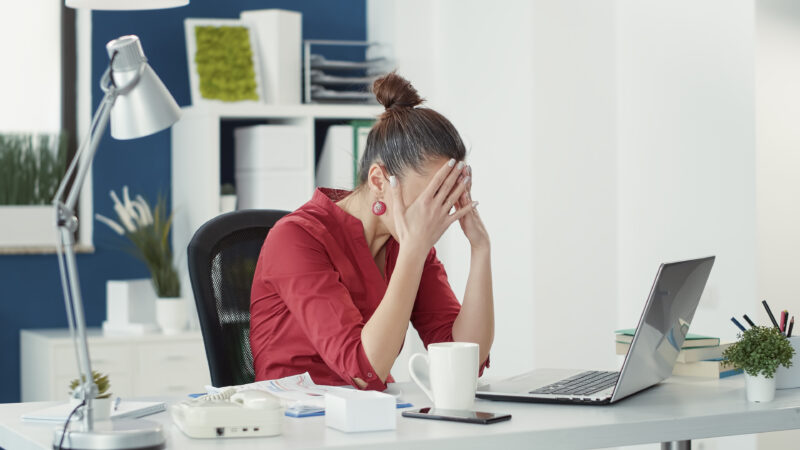 Stressed employee making mistake at office startup job Automation