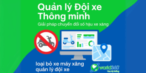 "Giải pháp quản lý đội xe thông minh giúp doanh nghiệp tối ưu vận hành và thích ứng với lệnh cấm xe máy xăng tại Hà Nội, minh họa bằng dashboard, biểu tượng xe điện và bản đồ."